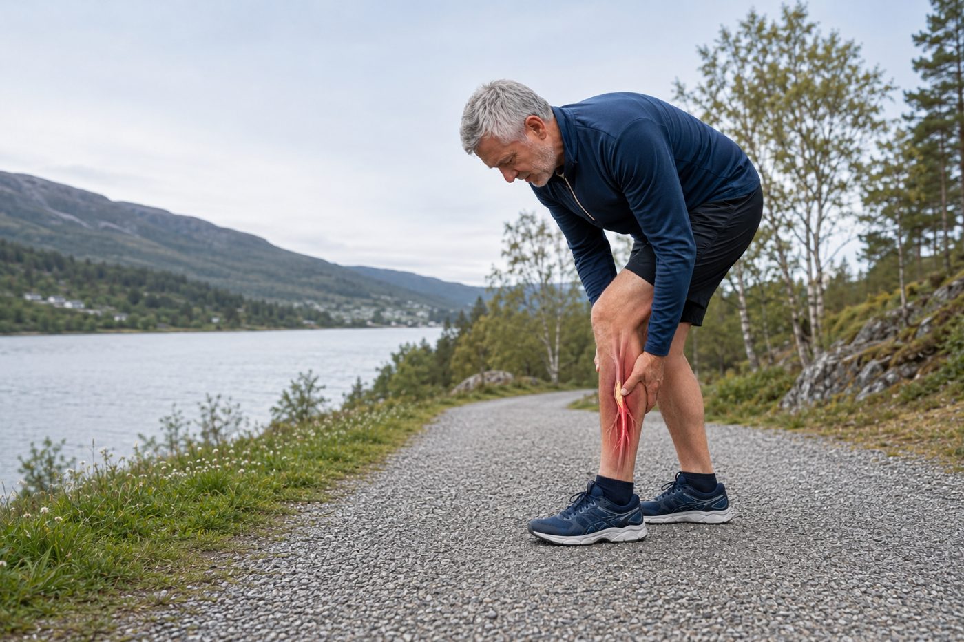 Illustrasjon av claudicatio — smerter i leggen ved gange på grunn av forsnevrede pulsårer